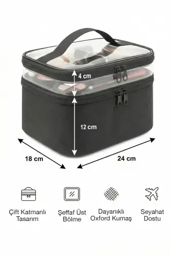 Women's Makeup Bag with Two Spacious Compartments, Strap, Foldable, Care Travel Organizer Makeup Bag - 7