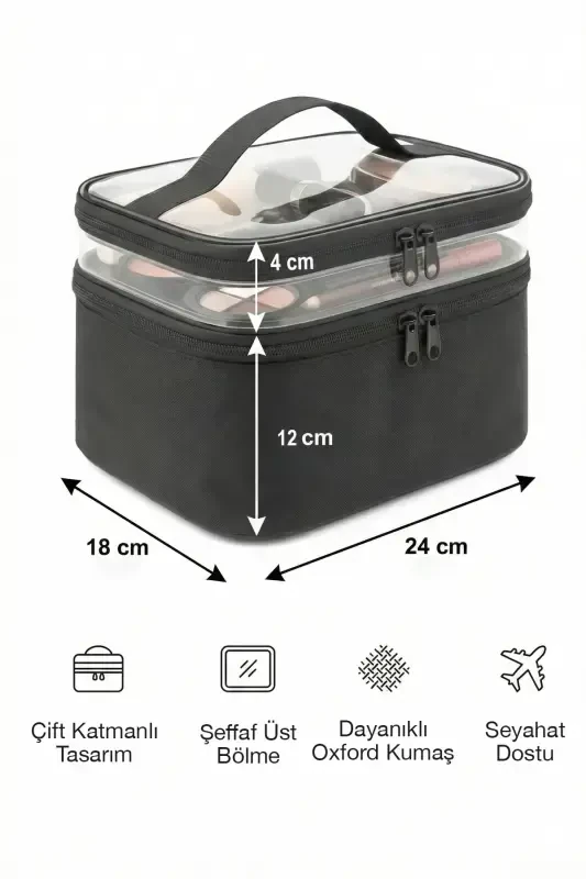 Women's Makeup Bag with Two Spacious Compartments, Strap, Foldable, Care Travel Organizer Makeup Bag - 7