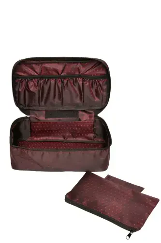 Women's Makeup Brush Bra Storage And Lingerie Organizer Burgundy Makeup Bag-Burgundy - 2