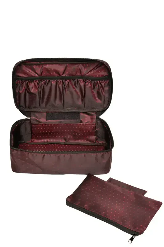 Women's Makeup Brush Bra Storage And Lingerie Organizer Burgundy Makeup Bag-Burgundy - 2