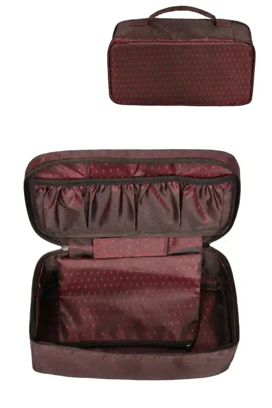 Women's Makeup Brush Bra Storage And Lingerie Organizer Burgundy Makeup Bag-Burgundy - 3