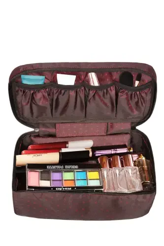 Women's Makeup Brush Bra Storage And Lingerie Organizer Burgundy Makeup Bag-Burgundy - 4