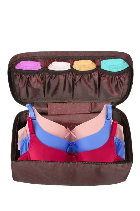 Women's Makeup Brush Bra Storage And Lingerie Organizer Burgundy Makeup Bag-Burgundy - 5