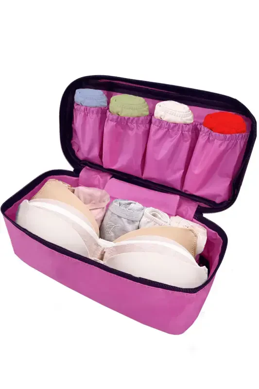 Women's Makeup Brush Bra Storage And Underwear Organizer Pink Makeup Bag-Pink - 2