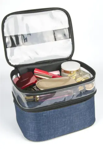 Women's Makeup Cosmetic Bag Accessory Travel Set Daily Transparent Compartmental Cosmetic Organizer Navy Blue-Navy Blue - 1