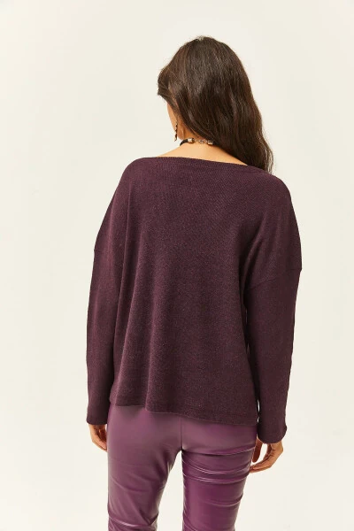 Women's Maroon Buttoned Thistle Loose Sweater KZK-19000721 - 5