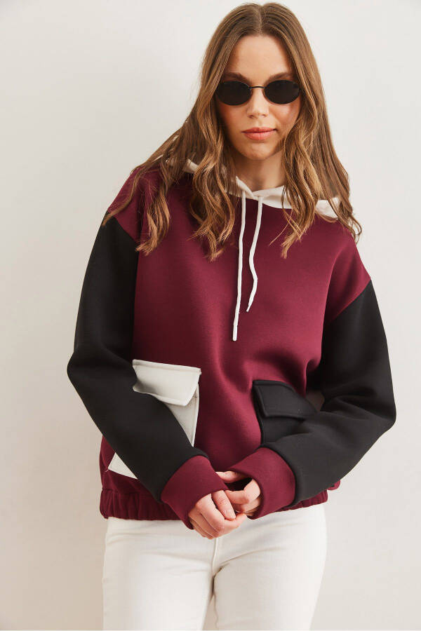 Women's Maroon Color Block Inner Polar Sweatshirt SWT-19000327 - 3