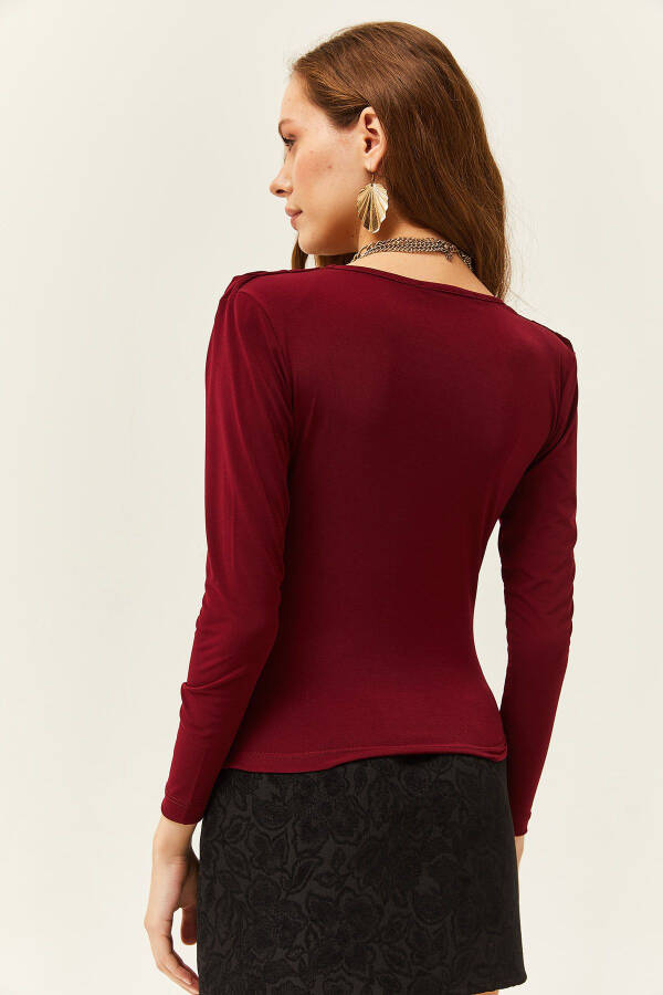 Women's Maroon Padded Pleated Degaje Collar Blouse - 6