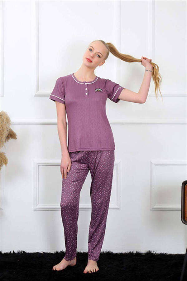 Women's Maroon Short Sleeve Pajama Set 20388 - 7