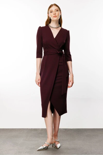 Womens Maroon Wrap Dress - AYHAN