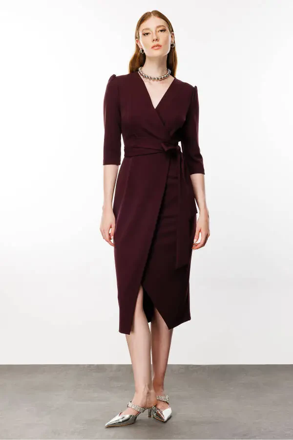 Womens Maroon Wrap Dress - 1