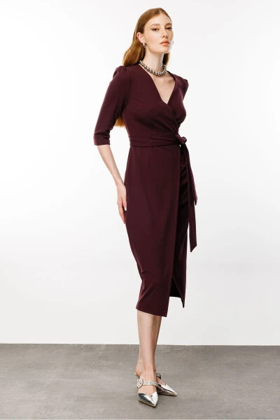 Womens Maroon Wrap Dress - 3