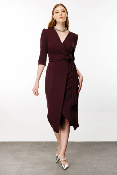 Womens Maroon Wrap Dress - 4