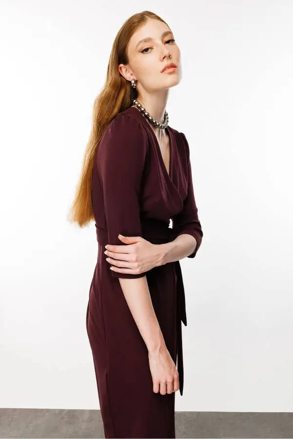 Womens Maroon Wrap Dress - 6
