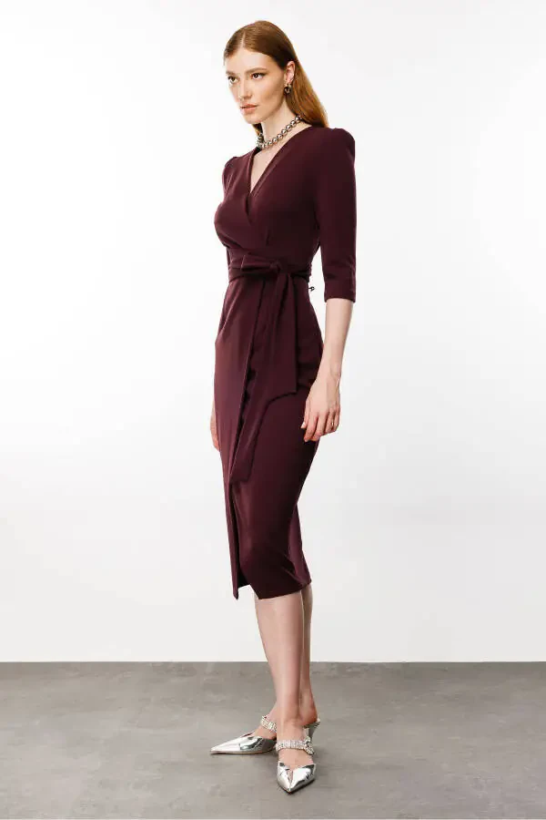 Womens Maroon Wrap Dress - 7