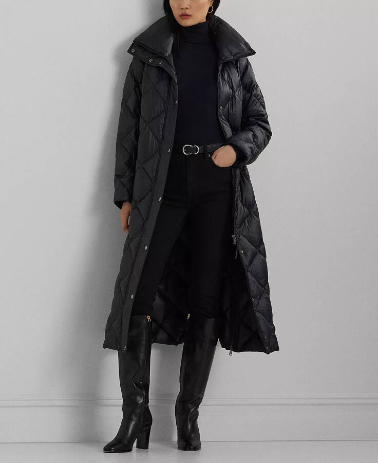 Women's Maxi Diamond Quilted Puffer Coat Black - 1