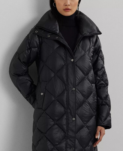 Women's Maxi Diamond Quilted Puffer Coat Black - 3