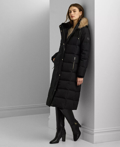 Women's Maxi Faux-Fur-Trimmed Hooded Puffer Coat Black - 1