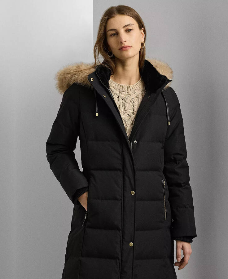 Women's Maxi Faux-Fur-Trimmed Hooded Puffer Coat Black - 5