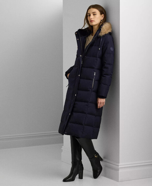 Women's Maxi Faux-Fur-Trimmed Hooded Puffer Coat Dk Navy - 1