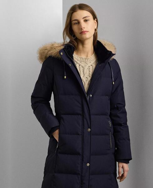 Women's Maxi Faux-Fur-Trimmed Hooded Puffer Coat Dk Navy - 3