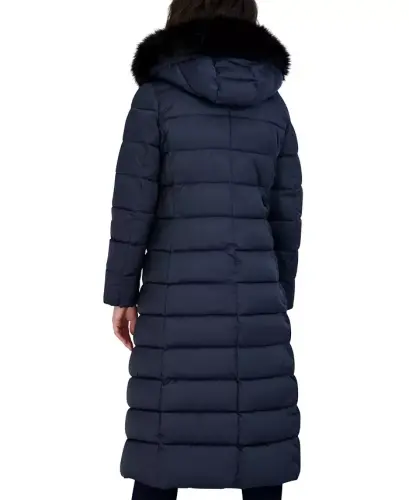 Womens Maxi Shine Bibbed Faux-Fur-Trimmed Hooded Puffer Coat - Galaxy - Tahari (1)