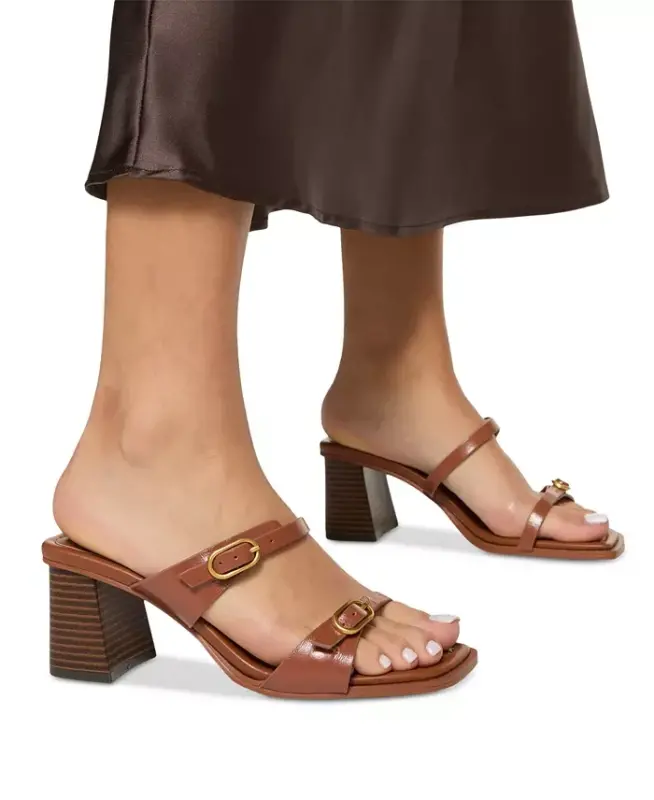 Women's Maymay Buckle Double Band Block-Heel Slide Sandals-Walnut - 6