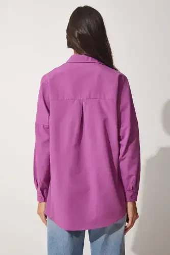 Women's Medium Lilac Oversize Long Basic Shirt DD00842-Medium Lilac - 4