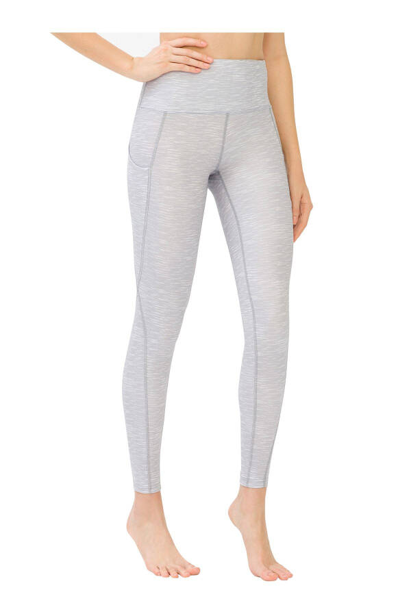 Women's Melange Grey High Waist Double Pocket Shaping Sports Leggings - 2