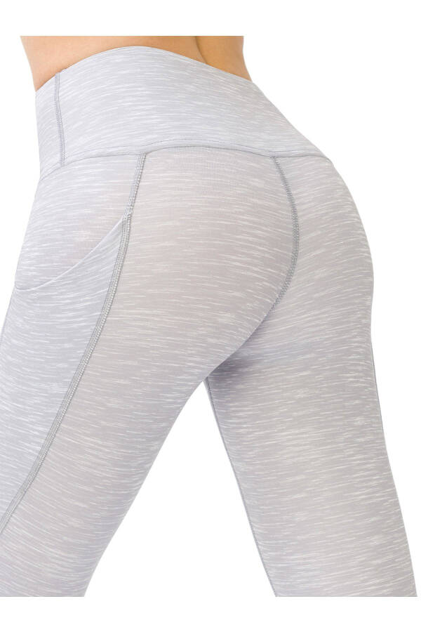 Women's Melange Grey High Waist Double Pocket Shaping Sports Leggings - 5