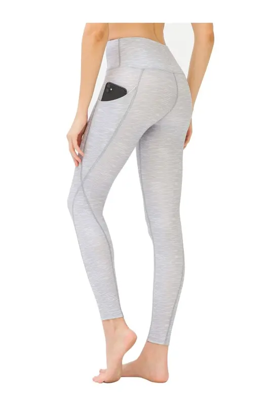 Women's Melange Grey High Waist Double Pocket Shaping Sports Leggings - LOS OJOS