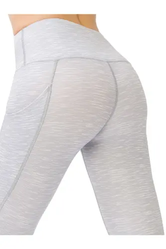 Women's Melange Grey High Waist Double Pocket Shaping Sports Leggings - 4