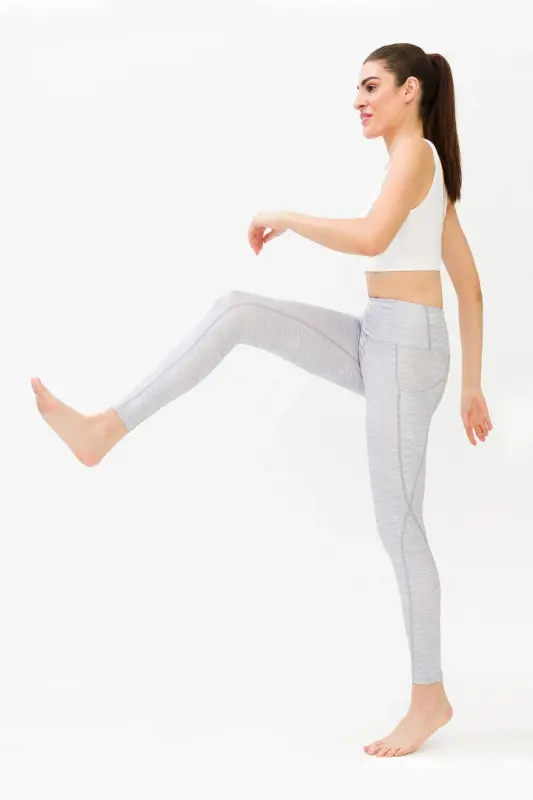 Women's Melange Grey High Waist Double Pocket Shaping Sports Leggings - 5