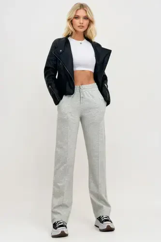 Women's Melange High Waist Drawstring Wide Leg Double Pocket Sweatpants ALC-X7957-Melange - 1