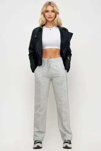 Women's Melange High Waist Drawstring Wide Leg Double Pocket Sweatpants ALC-X7957-Melange - 2