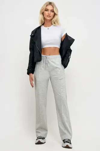 Women's Melange High Waist Drawstring Wide Leg Double Pocket Sweatpants ALC-X7957-Melange - 3