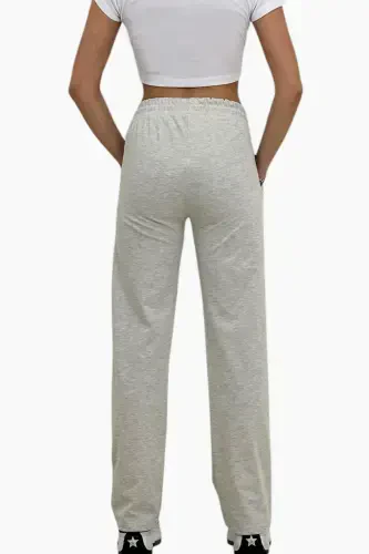 Women's Melange High Waist Drawstring Wide Leg Double Pocket Sweatpants ALC-X7957-Melange - 4