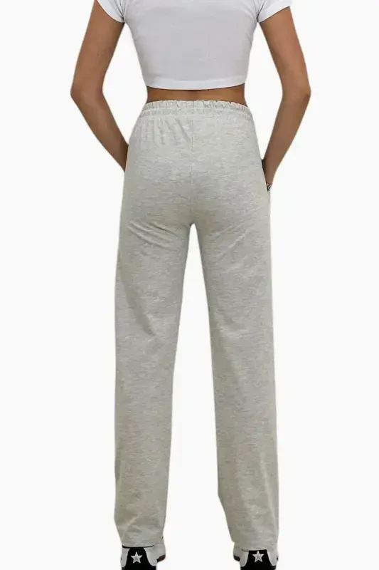 Women's Melange High Waist Drawstring Wide Leg Double Pocket Sweatpants ALC-X7957-Melange - 4