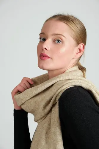 Women's Mélange Soft Touch Scarf Beige 23w506-Dark Beige - CHUBA (1)