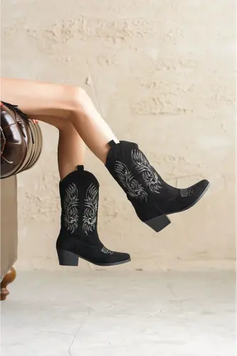 Women's Meloni Cowboy Boots - Black Suede - black-suede-1697 - 3