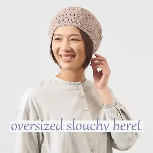 Womens Mens French Beret Hat - Hand Knit 100% Cotton Crochet Caps Girl Scouts-Bohemian Style Summer Beanie - 1