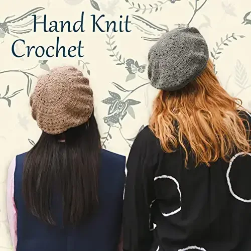 Womens Mens French Beret Hat - Hand Knit 100% Cotton Crochet Caps Girl Scouts-Bohemian Style Summer Beanie - 3