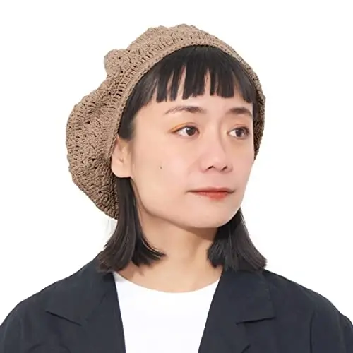Womens Mens French Beret Hat - Hand Knit 100% Cotton Crochet Caps Girl Scouts-Bohemian Style Summer Beanie 