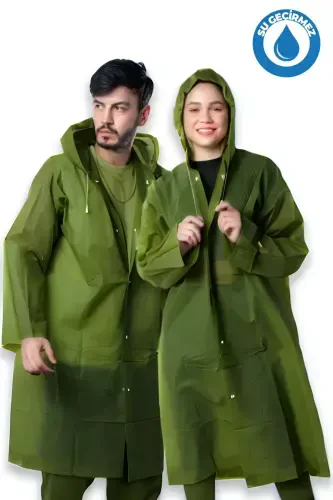 Women's Men's Raincoat Hooded Snap Eva Dark Green Military Green Raincoat BYMMRC881R1-Dark Green - 1