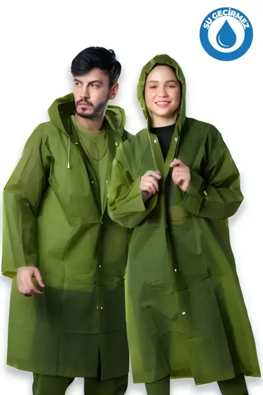 Women's Men's Raincoat Hooded Snap Eva Dark Green Military Green Raincoat BYMMRC881R1-Dark Green - 1
