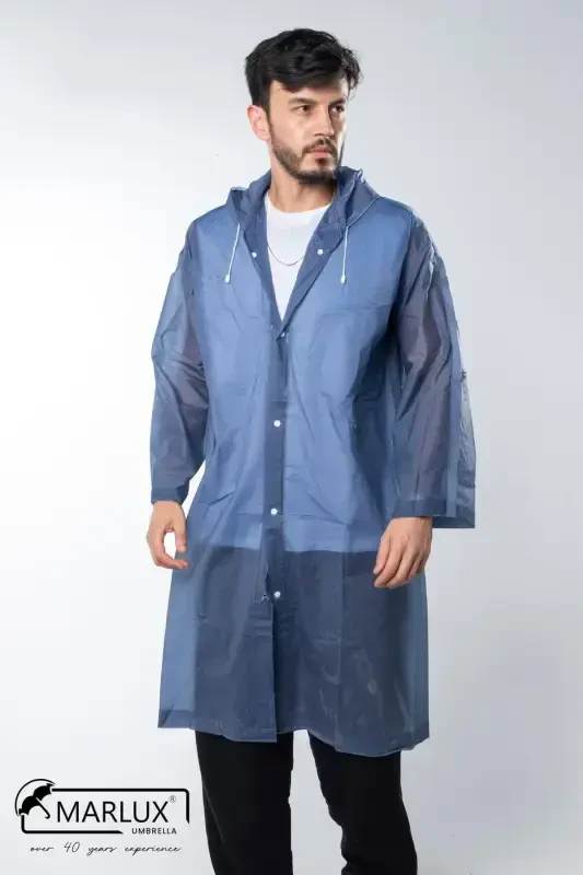 Women's Men's Raincoat Hooded Snap Eva Navy Raincoat M21mrc881r04-Navy - 2