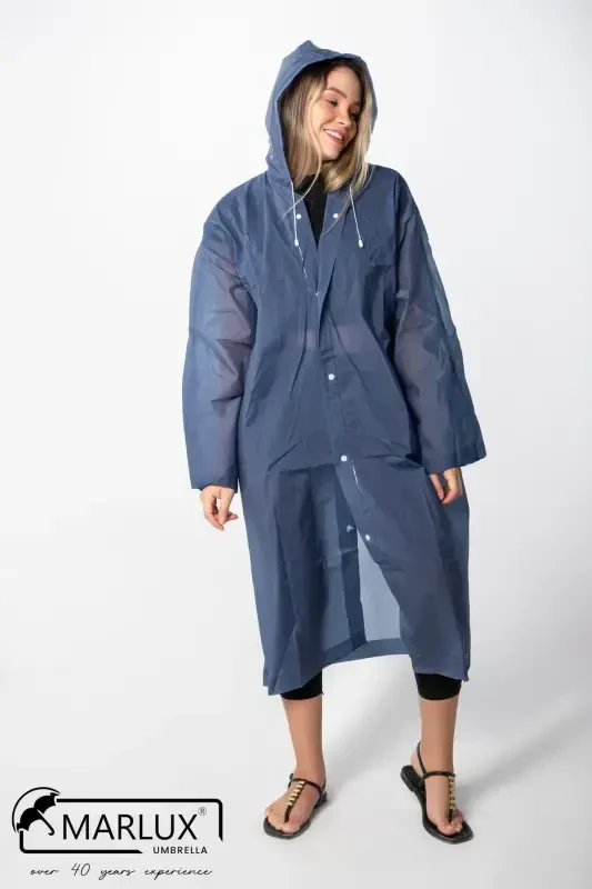 Women's Men's Raincoat Hooded Snap Eva Navy Raincoat M21mrc881r04-Navy - 3