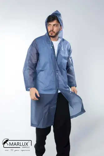 Women's Men's Raincoat Hooded Snap Eva Navy Raincoat M21mrc881r04-Navy - 4