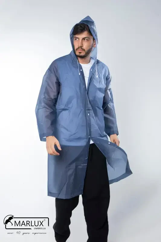 Women's Men's Raincoat Hooded Snap Eva Navy Raincoat M21mrc881r04-Navy - 4