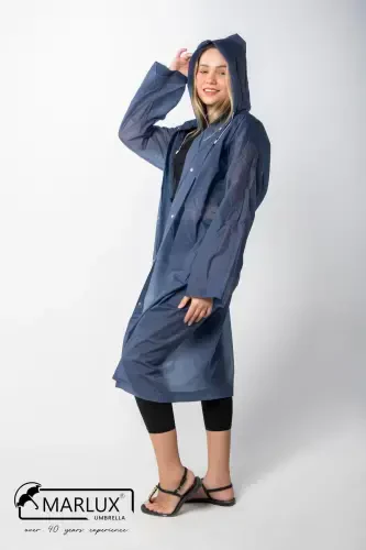 Women's Men's Raincoat Hooded Snap Eva Navy Raincoat M21mrc881r04-Navy - 5